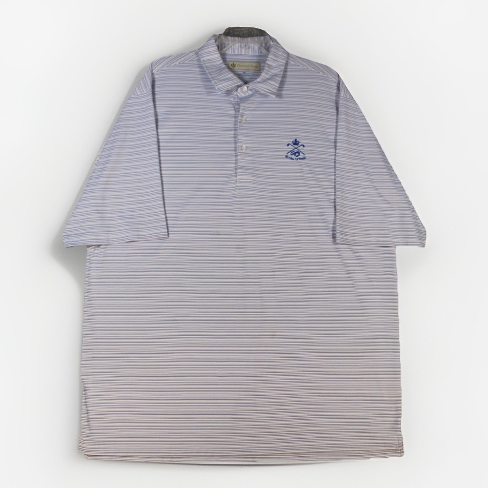 Donald Ross Polo Shirt Mens 2XL Blue White Stripe Golf Performance Royal Lytham